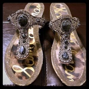 Sam Edelman black stone and bead wedges